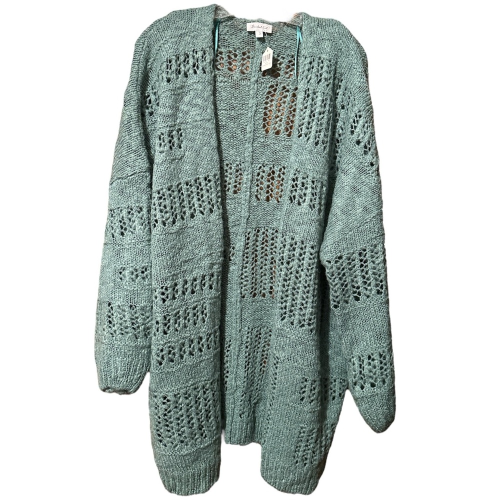 Bucket List Oversized Green Crochet Cardigan Knit NWT Small